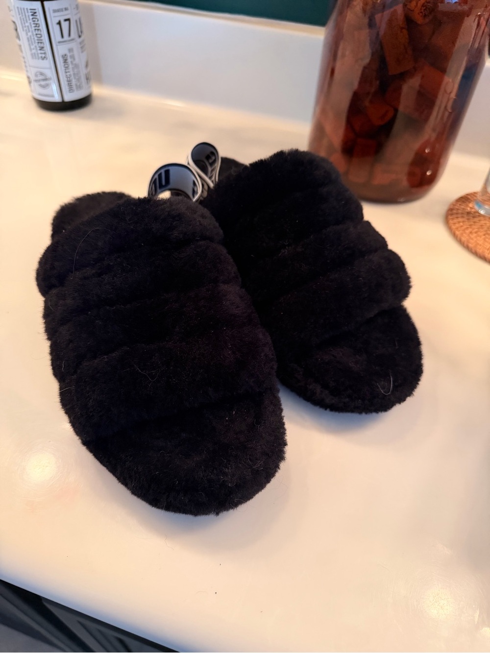 UGG Cozy Black Fuzzy Slide Slippers